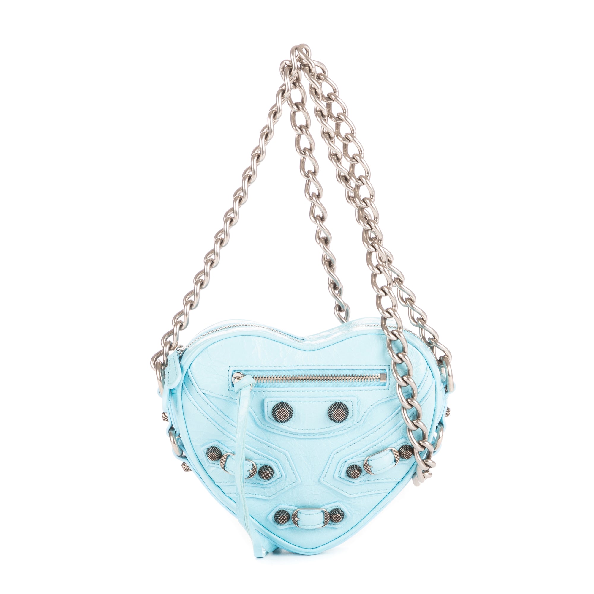 Shoulder Bag Le Cagole Heart Mini Blue Aged Calfskin Leather
