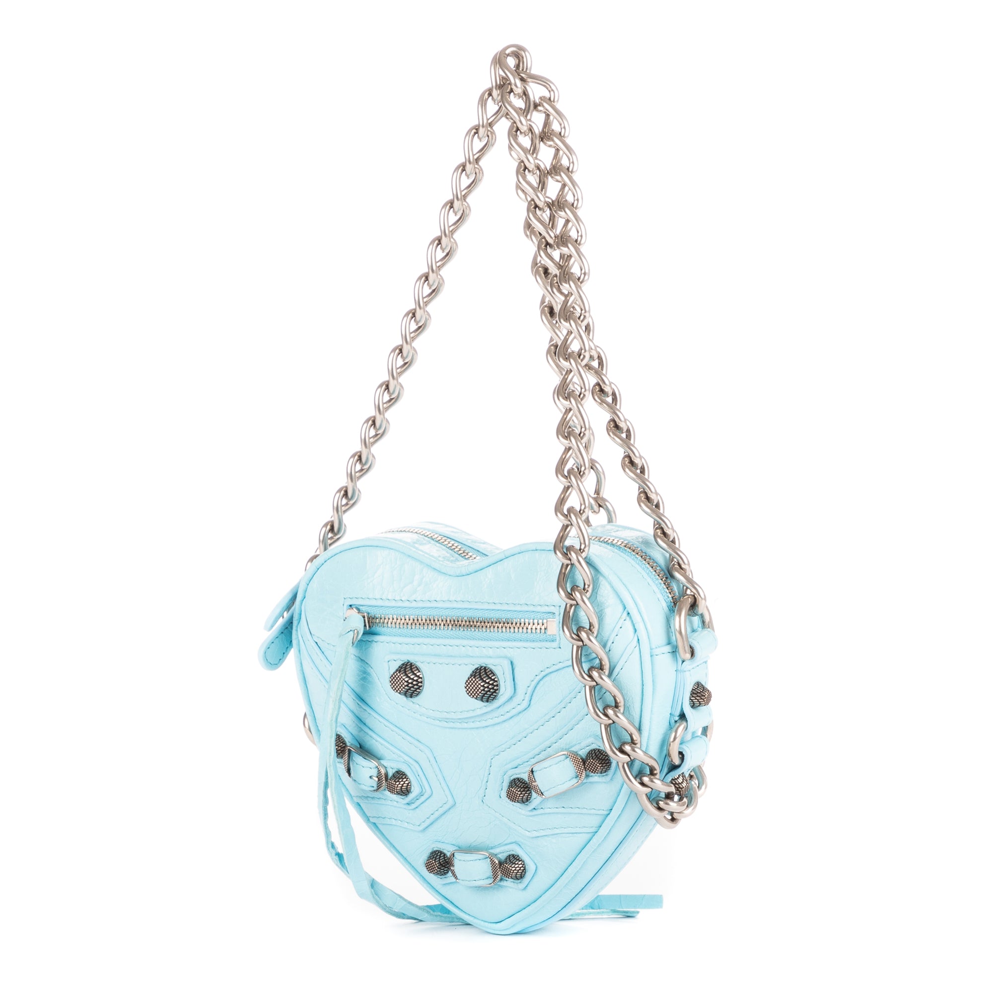 Shoulder Bag Le Cagole Heart Mini Blue Aged Calfskin Leather