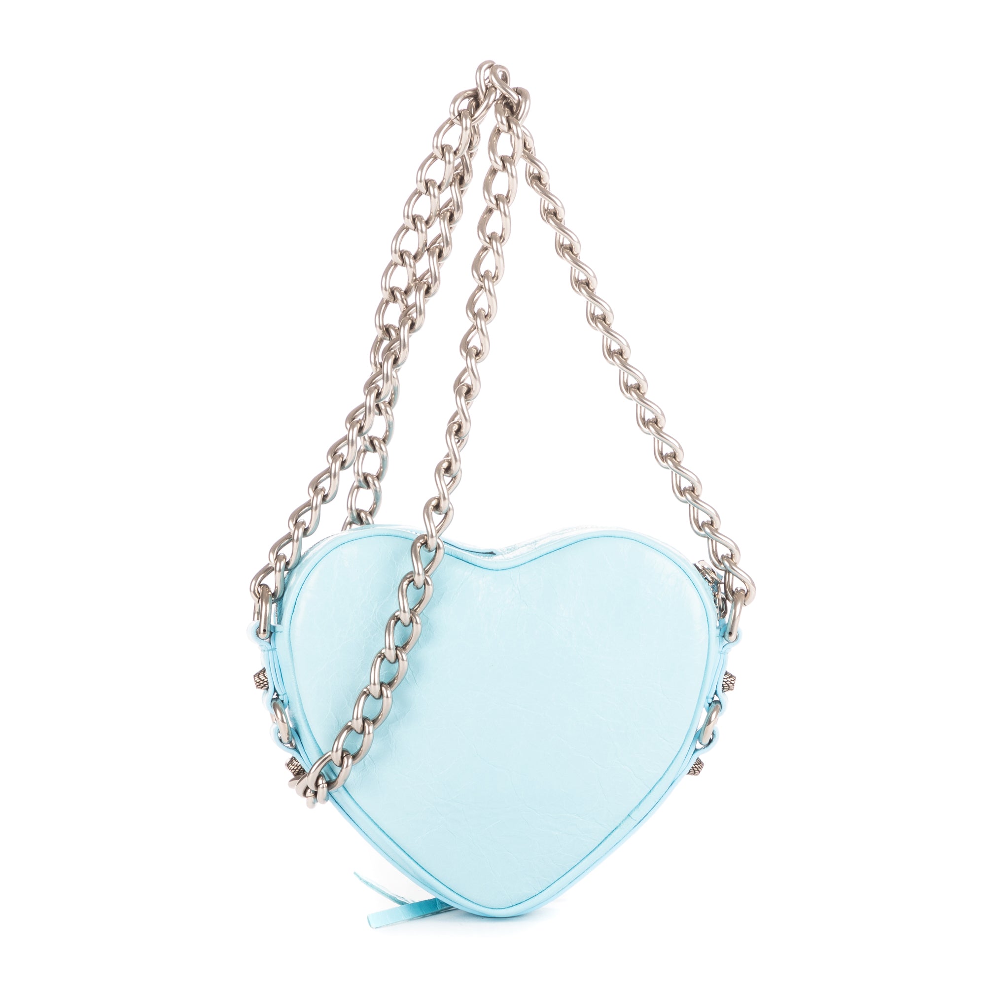 Shoulder Bag Le Cagole Heart Mini Blue Aged Calfskin Leather