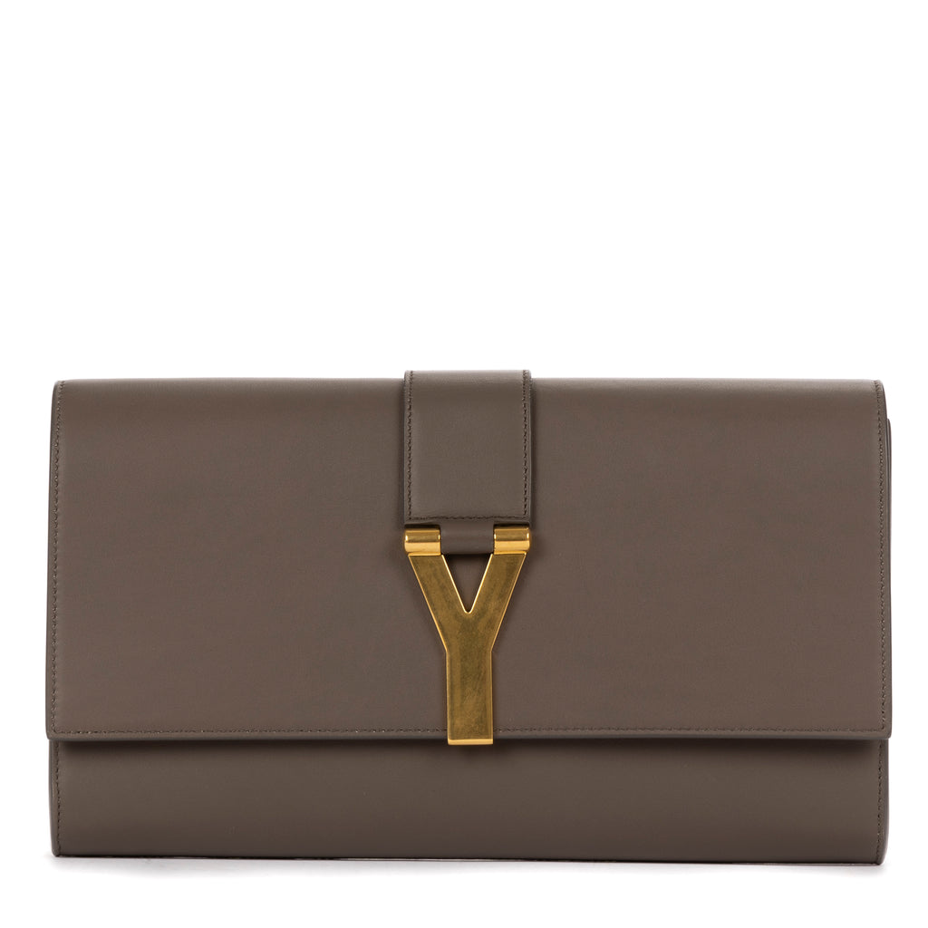 Clutch Classic Y Line Clutch Taupe Calfskin Leather