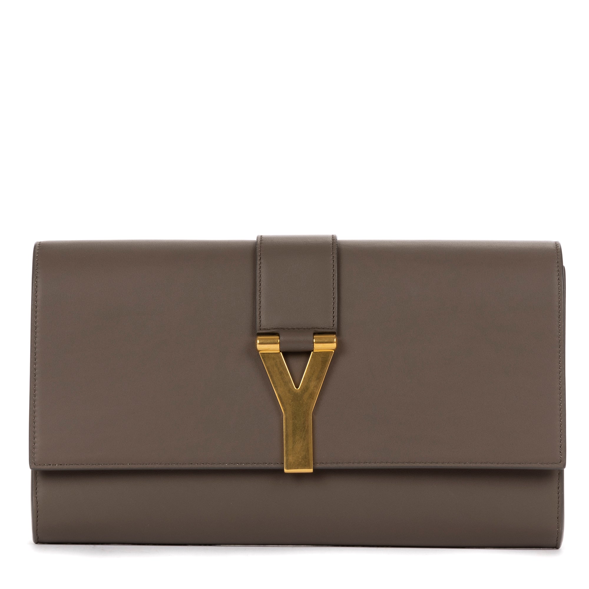 Clutch Classic Y Line Clutch Taupe Calfskin Leather