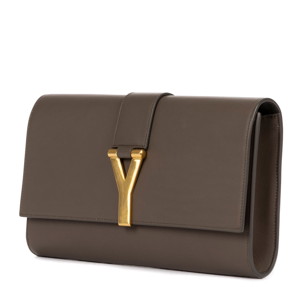 Clutch Classic Y Line Clutch Taupe Calfskin Leather