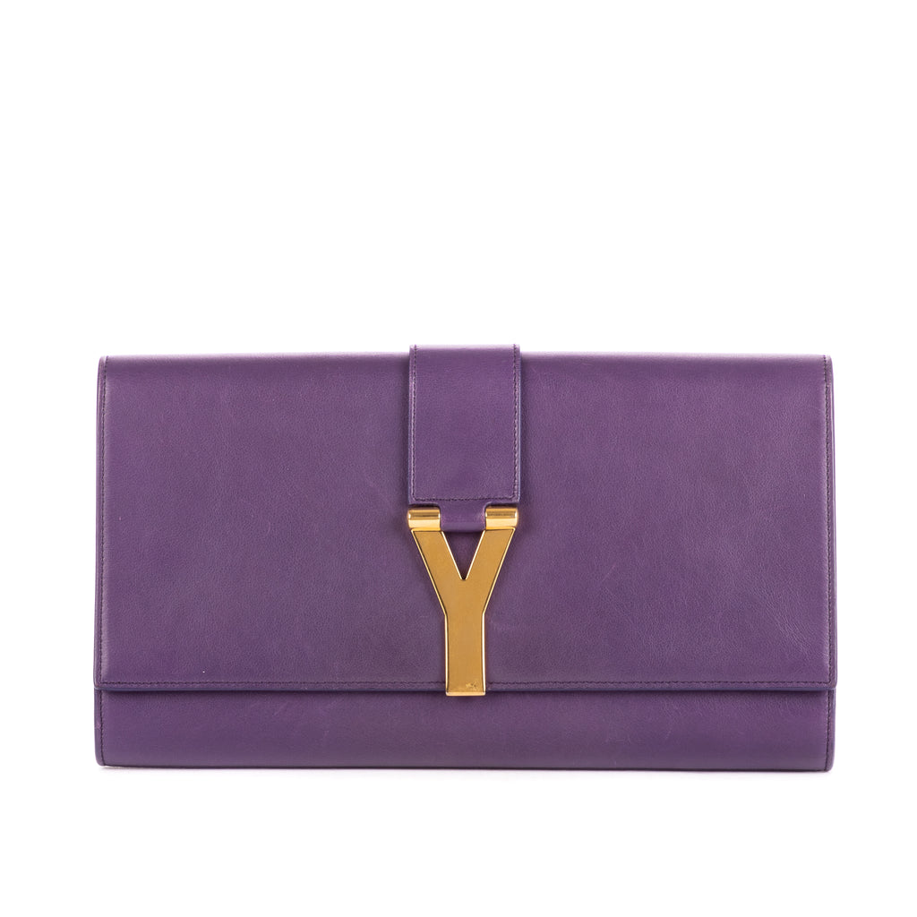 Clutch Classic Y Line Clutch Purple Calfskin Leather