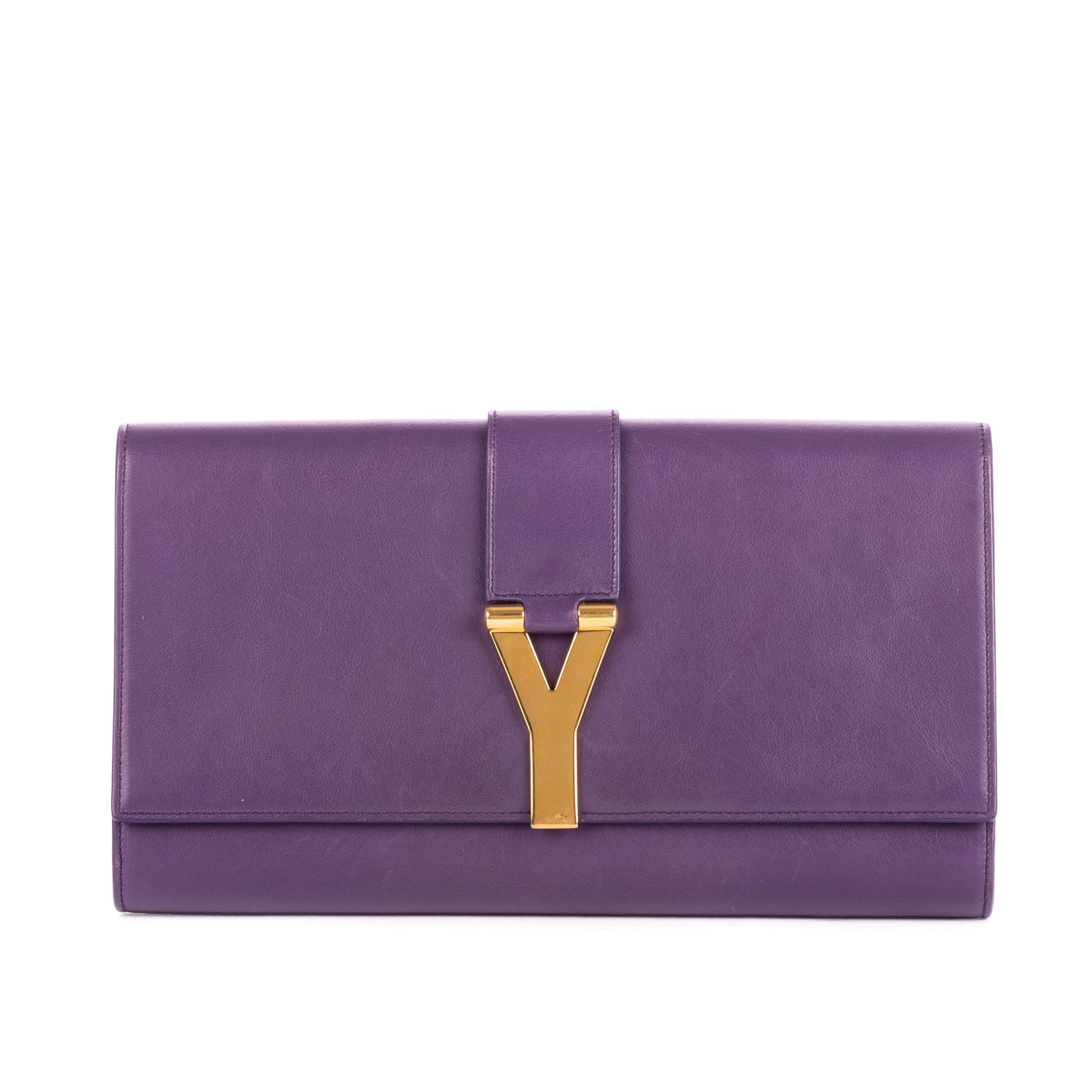 Clutch Classic Y Line Clutch Purple Calfskin Leather