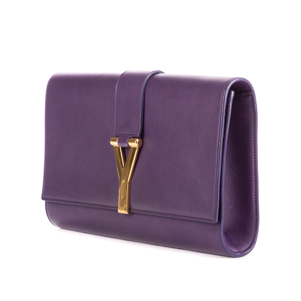 Pochette Classic Y Line en cuir de veau violet