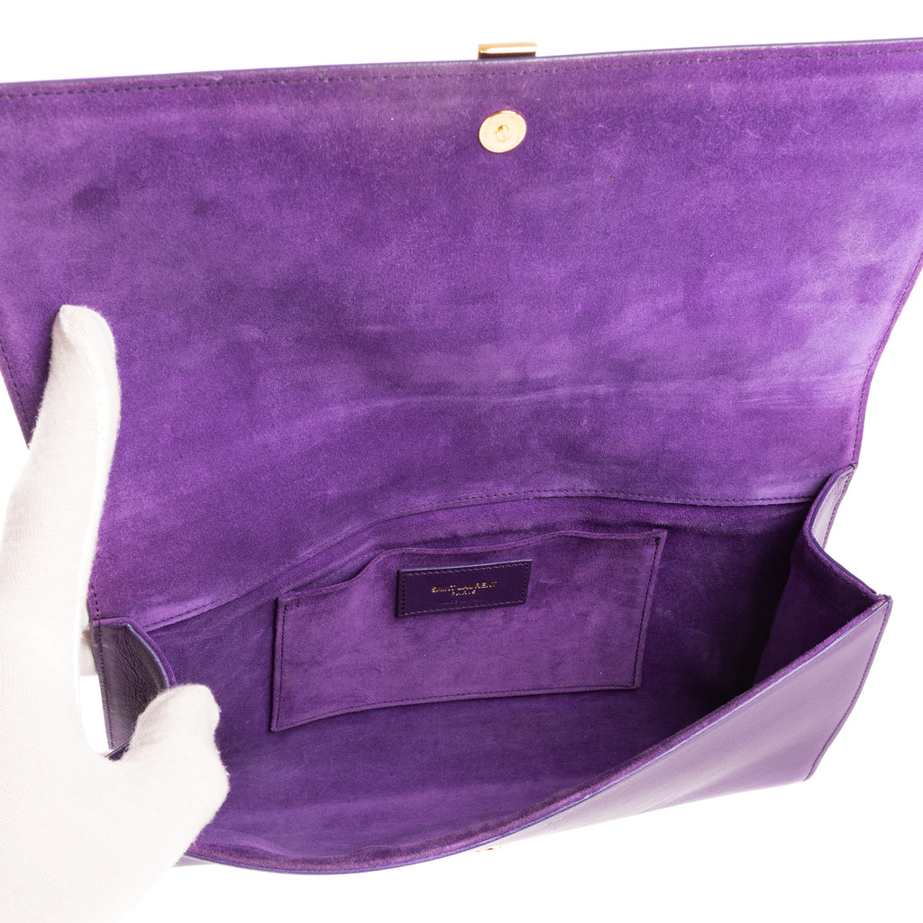Clutch Classic Y Line Clutch Purple Calfskin Leather