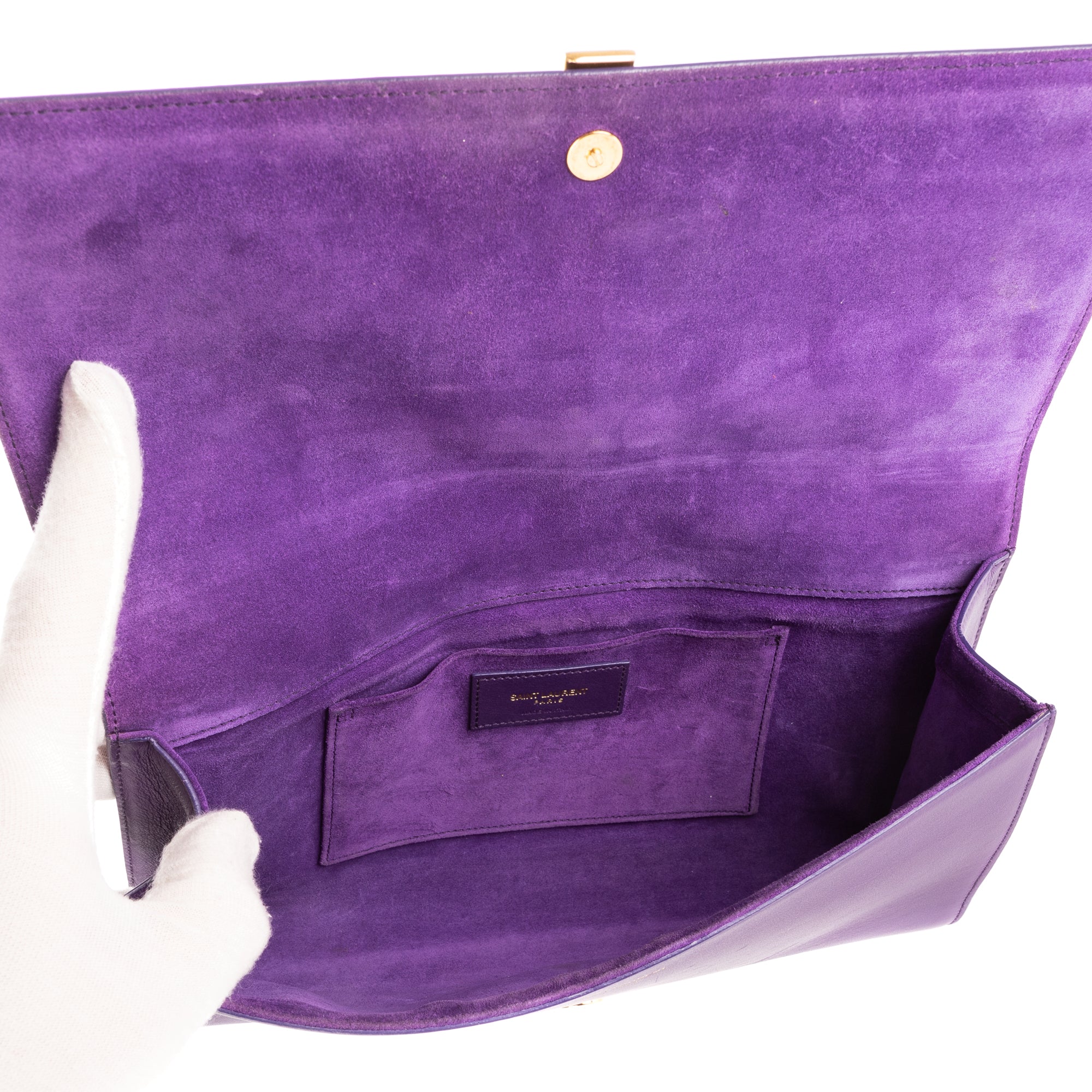 Clutch Classic Y Line Clutch Purple Calfskin Leather