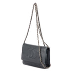 Bolso de Hombro Clásico Atemporal Cartera con Cadena Logotipo Azul Piel Caviar