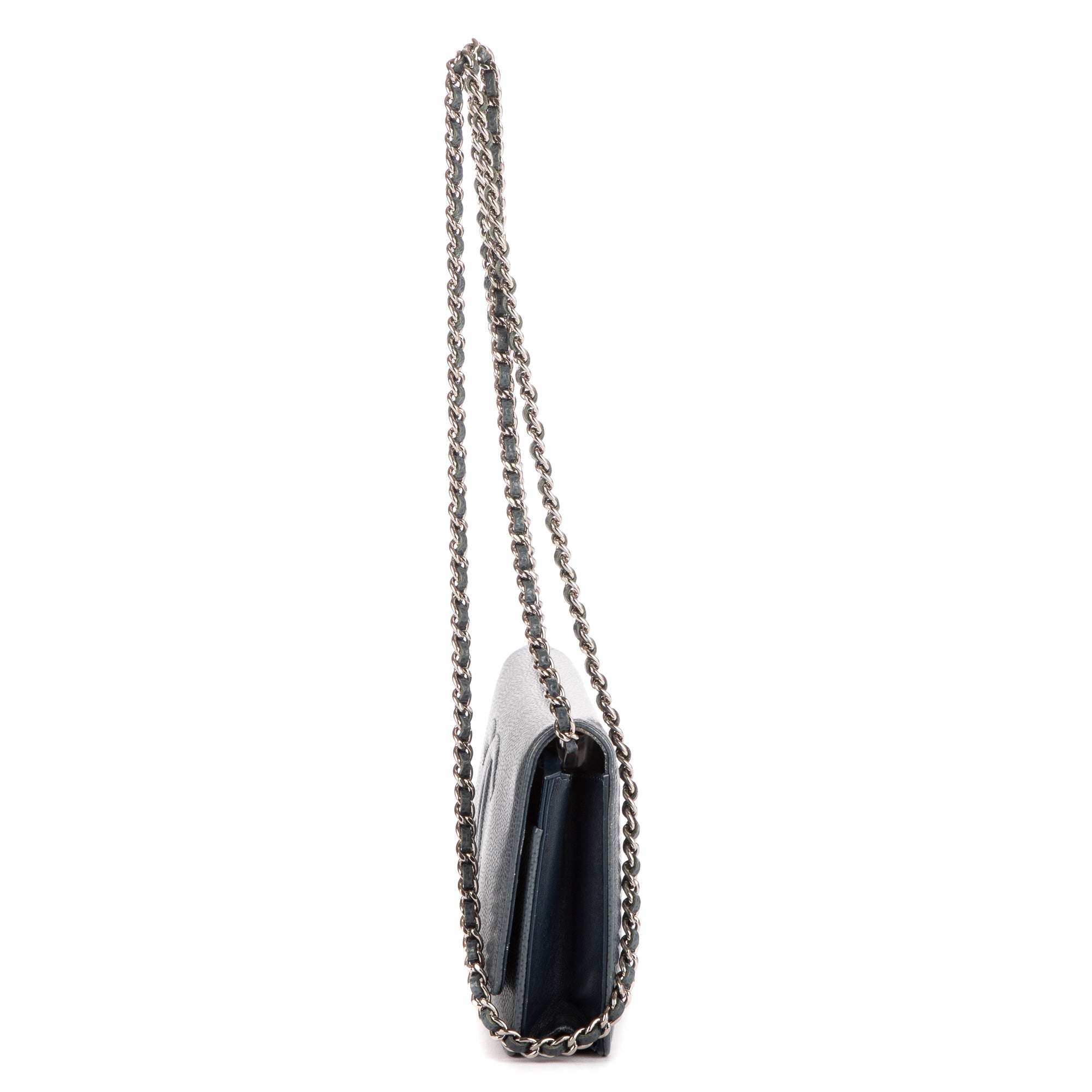 Bolso de Hombro Clásico Atemporal Cartera con Cadena Logotipo Azul Piel Caviar