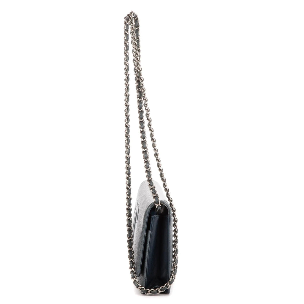 Bolso de Hombro Clásico Atemporal Cartera con Cadena Logotipo Azul Piel Caviar