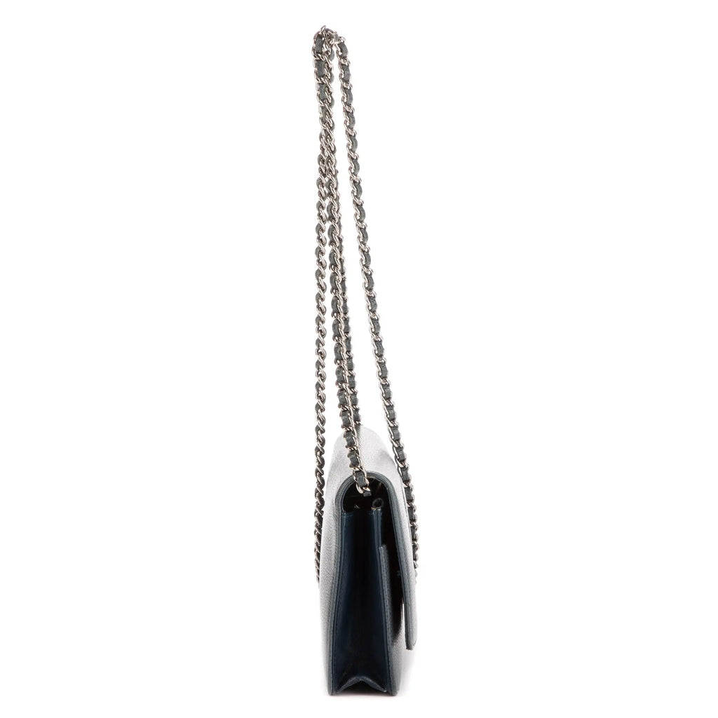 Bolso de Hombro Clásico Atemporal Cartera con Cadena Logotipo Azul Piel Caviar