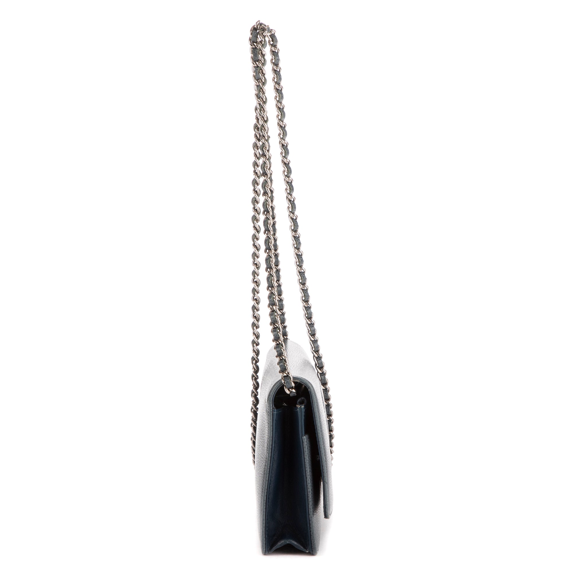 Bolso de Hombro Clásico Atemporal Cartera con Cadena Logotipo Azul Piel Caviar
