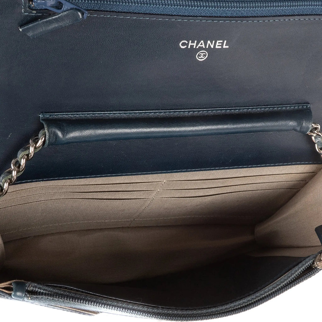 Bolso de Hombro Clásico Atemporal Cartera con Cadena Logotipo Azul Piel Caviar