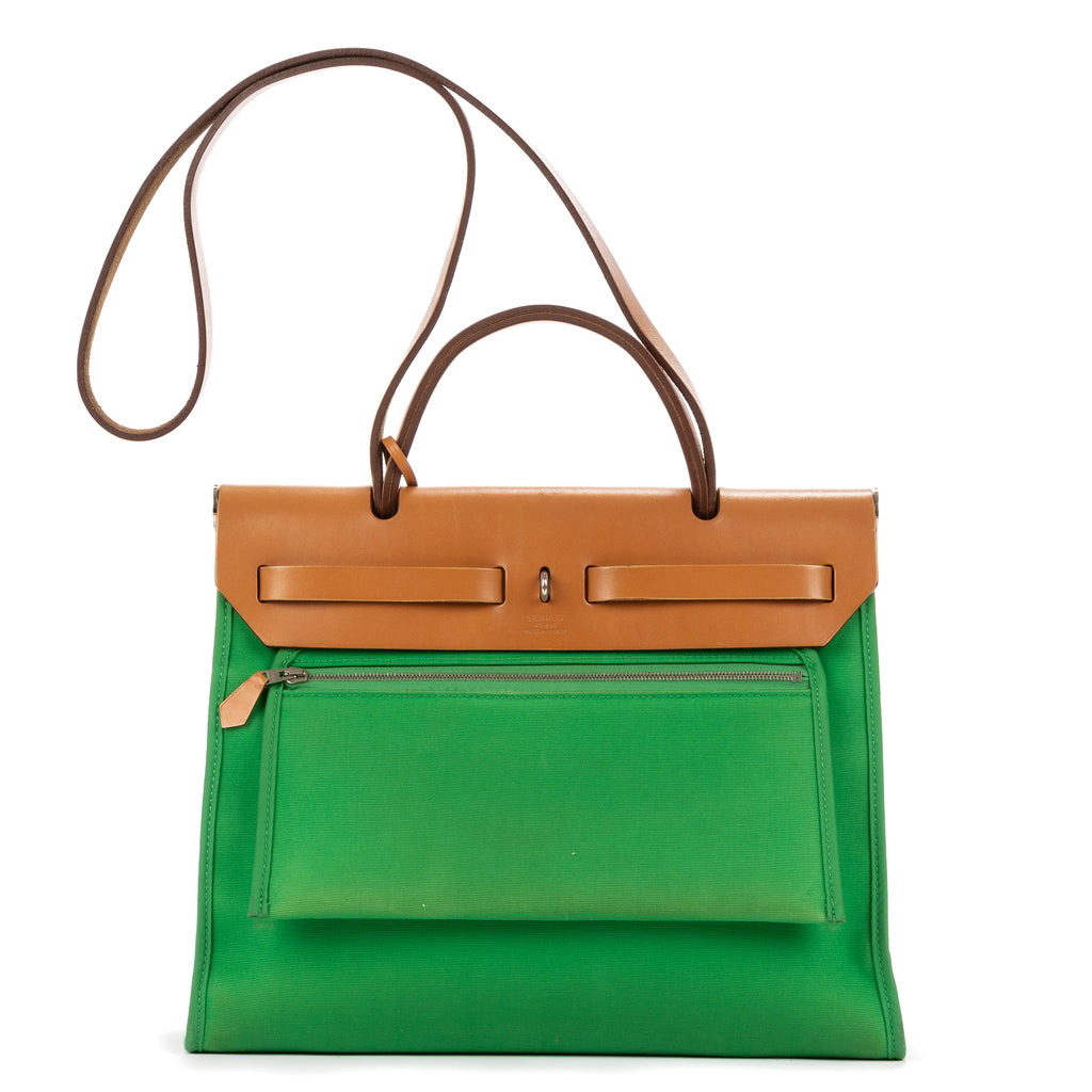 Shoulder Bag Herbag Zip 31 Green Toile Officier/Barenia Leather