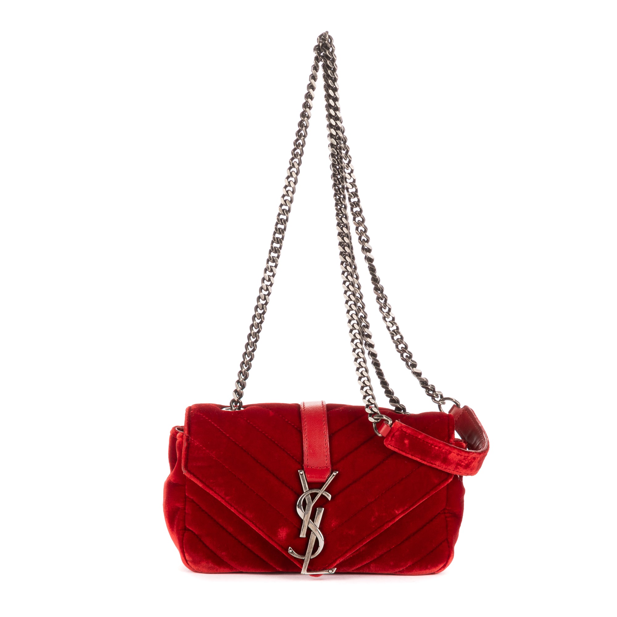 Bolso de Hombro Mini Bandolera de Lona Acolchada con Diseño de Chevron de Terciopelo Rojo