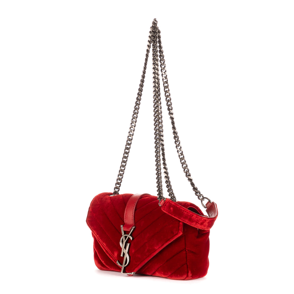 Bolso de Hombro Mini Bandolera de Lona Acolchada con Diseño de Chevron de Terciopelo Rojo