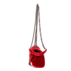 Bolso de Hombro Mini Bandolera de Lona Acolchada con Diseño de Chevron de Terciopelo Rojo