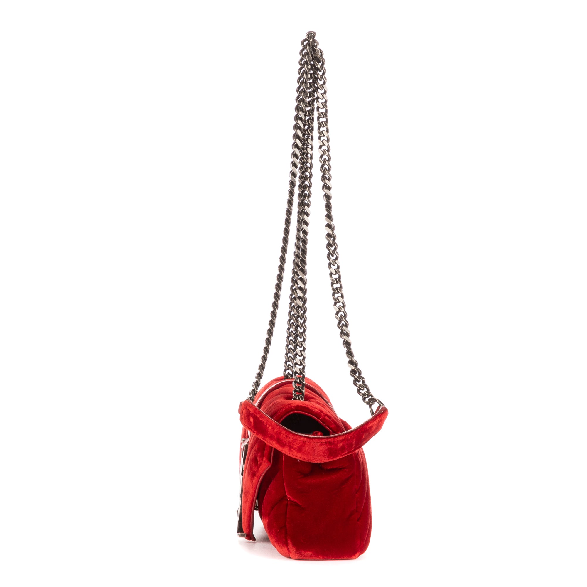 Bolso de Hombro Mini Bandolera de Lona Acolchada con Diseño de Chevron de Terciopelo Rojo