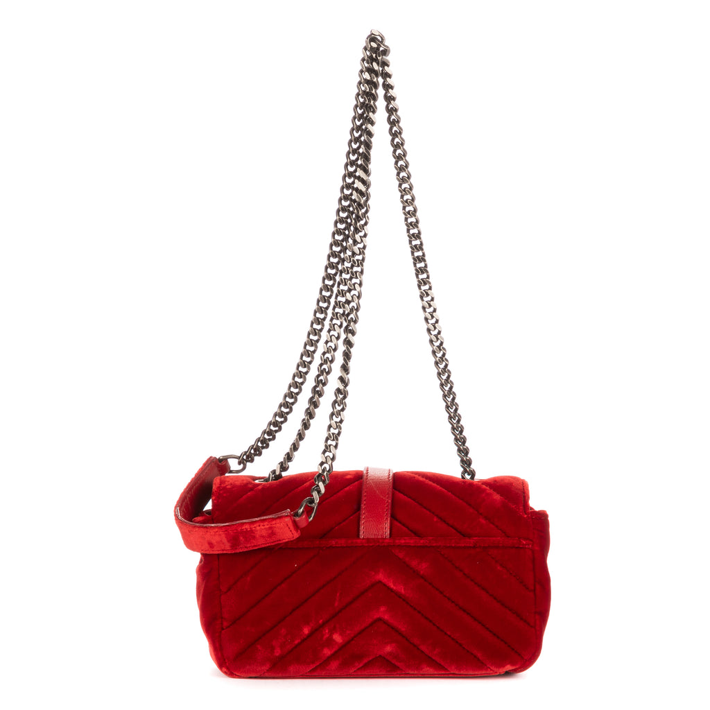 Bolso de Hombro Mini Bandolera de Lona Acolchada con Diseño de Chevron de Terciopelo Rojo