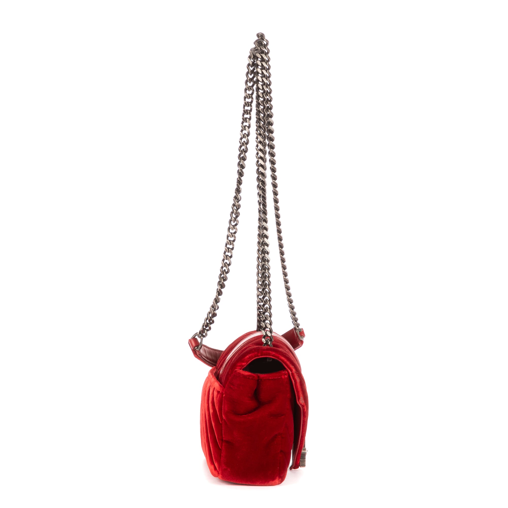 Bolso de Hombro Mini Bandolera de Lona Acolchada con Diseño de Chevron de Terciopelo Rojo