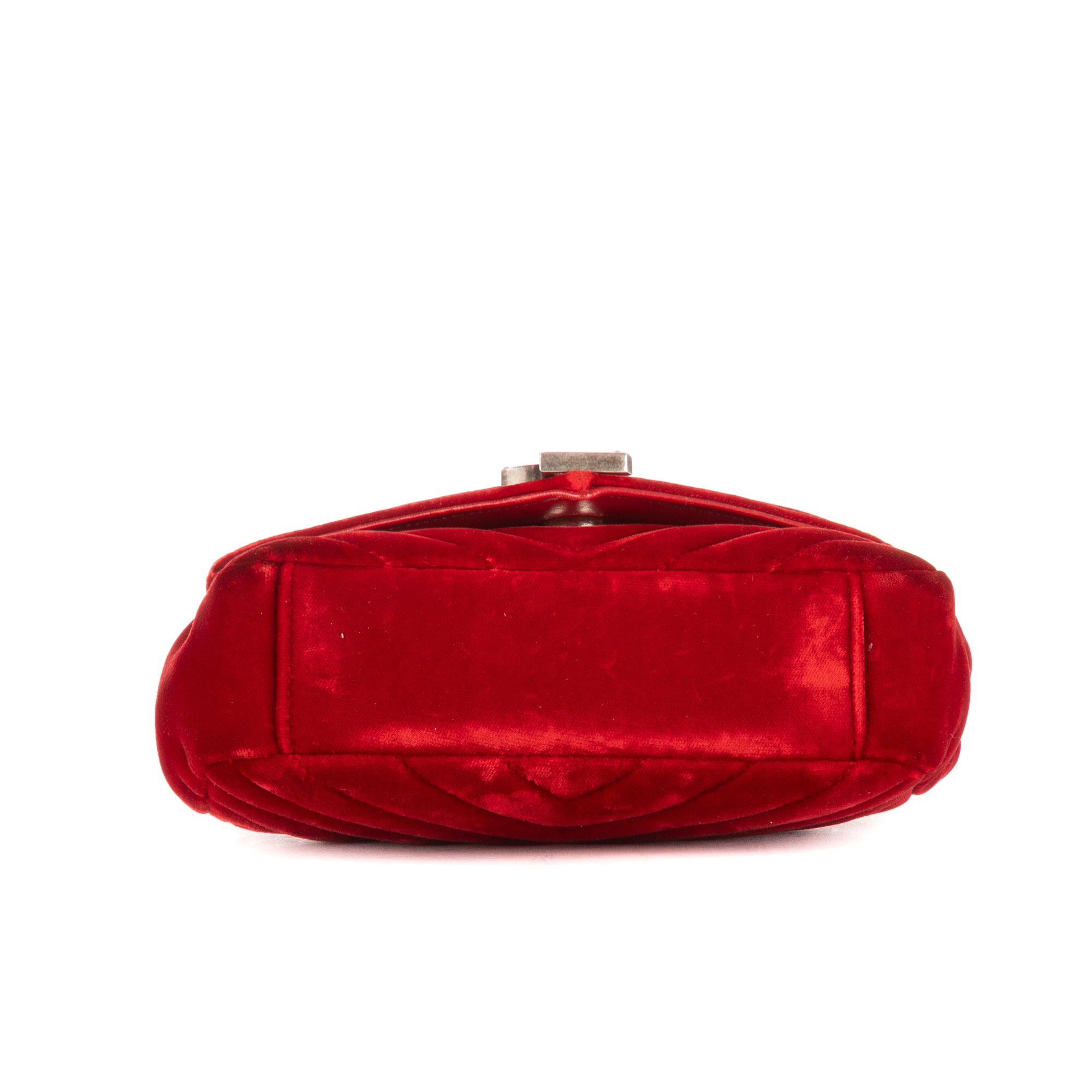 Bolso de Hombro Mini Bandolera de Lona Acolchada con Diseño de Chevron de Terciopelo Rojo