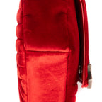 Bolso de Hombro Mini Bandolera de Lona Acolchada con Diseño de Chevron de Terciopelo Rojo