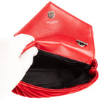 Bolso de Hombro Mini Bandolera de Lona Acolchada con Diseño de Chevron de Terciopelo Rojo