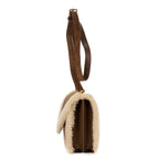 Bolso de hombro de edición limitada rara con solapa de piel de oveja, pochette de ante beige, piel acolchada/lona de piel de oveja.