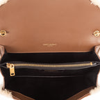 Bolso de hombro de edición limitada rara con solapa de piel de oveja, pochette de ante beige, piel acolchada/lona de piel de oveja.
