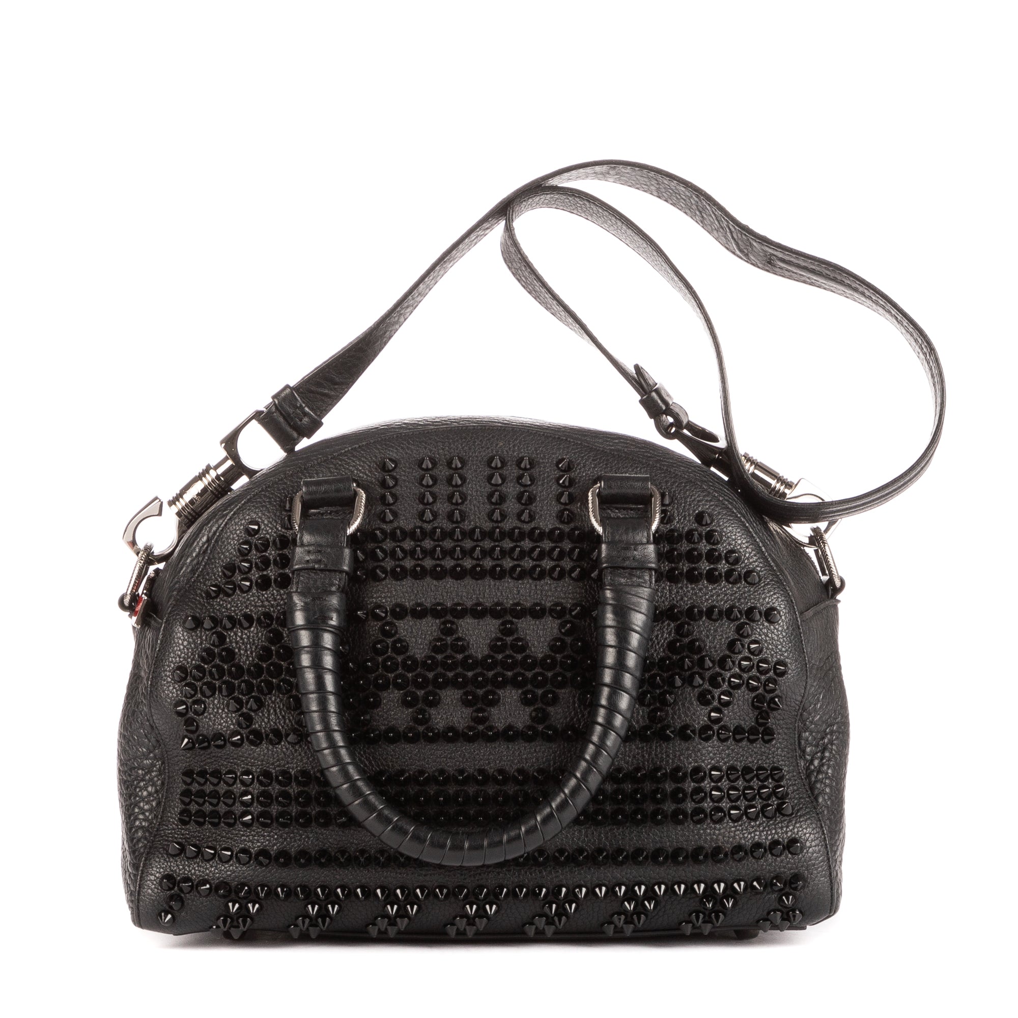 Handbag Panettone Small Boston Black Calfskin Studded Leather