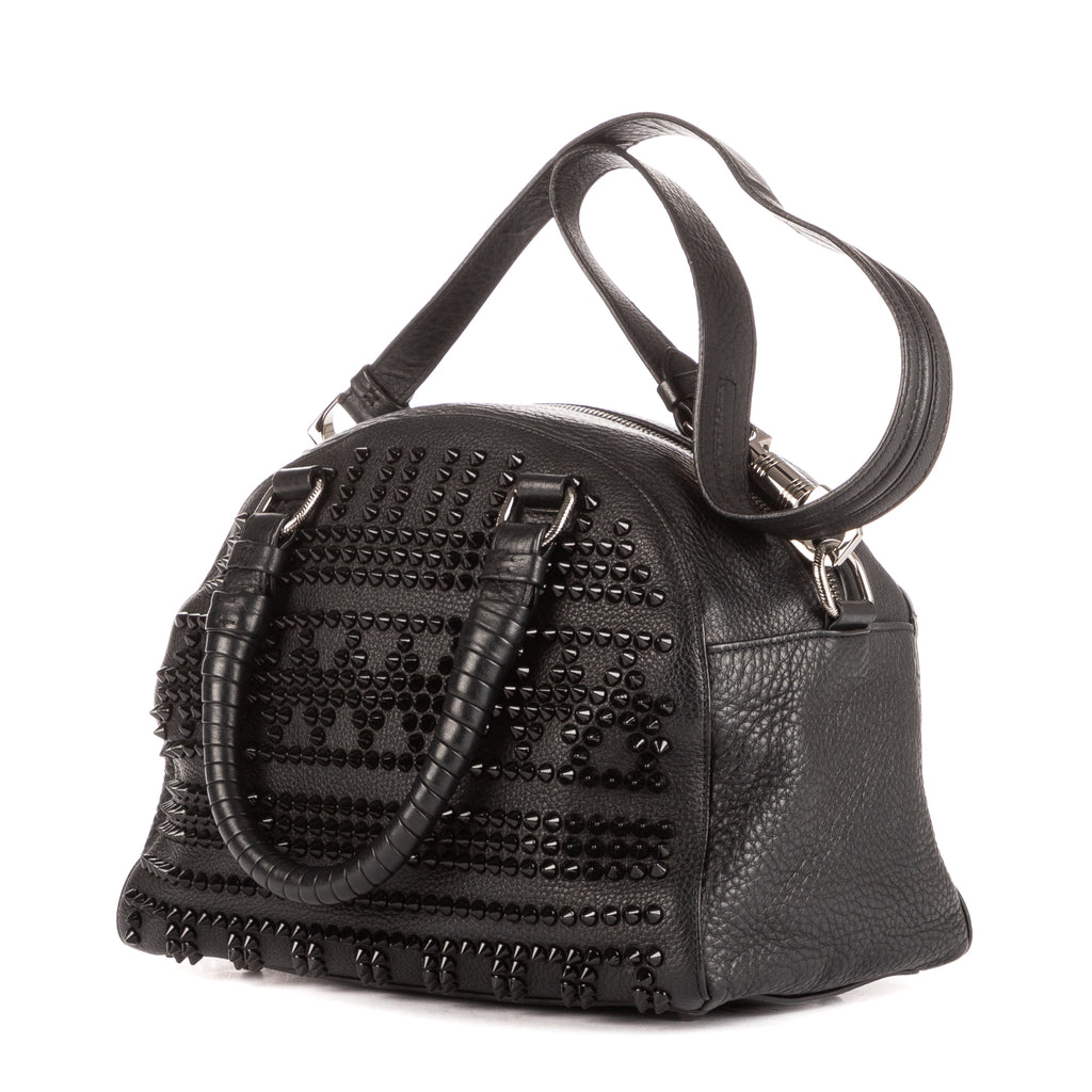 Bolso Panettone Pequeño Boston de Piel de Becerro Negra con Tachuelas