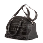 Bolso Panettone Pequeño Boston de Piel de Becerro Negra con Tachuelas