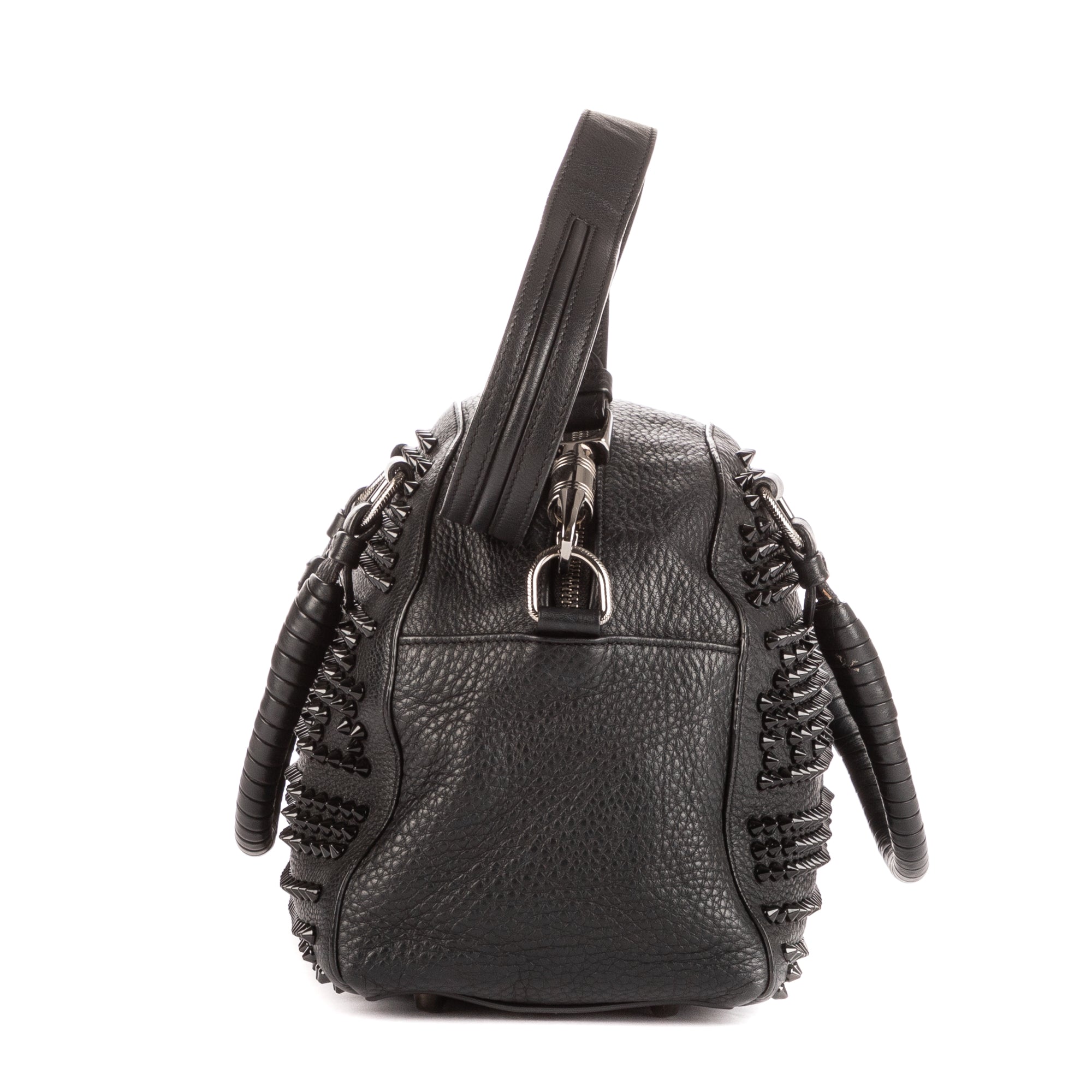 Handbag Panettone Small Boston Black Calfskin Studded Leather