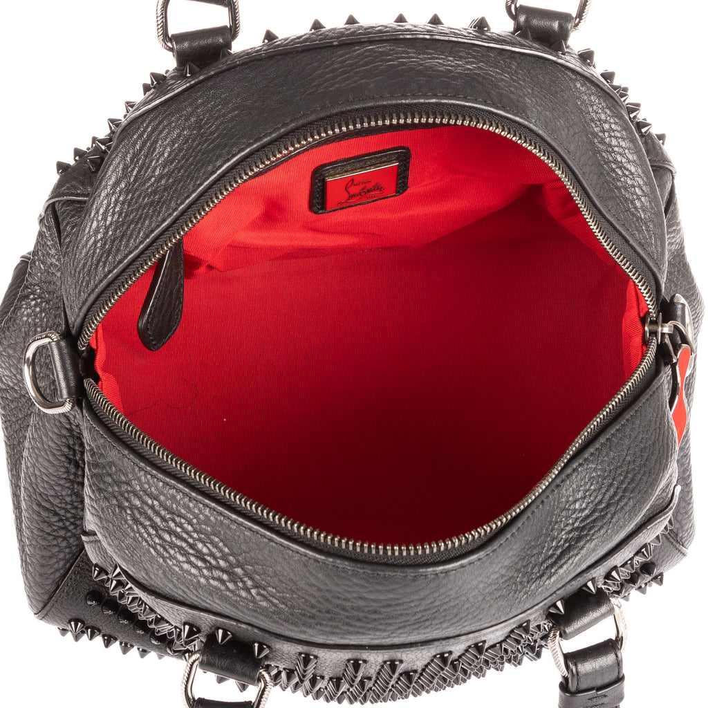 Bolso Panettone Pequeño Boston de Piel de Becerro Negra con Tachuelas