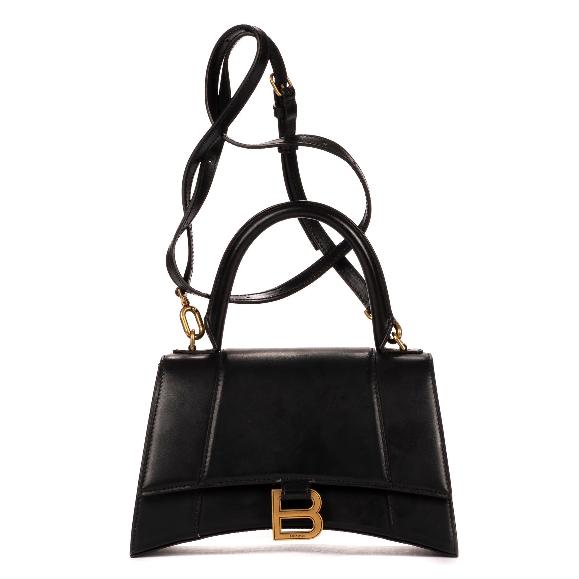 Handbag Small Hourglass Top Handle Black Calfskin Leather