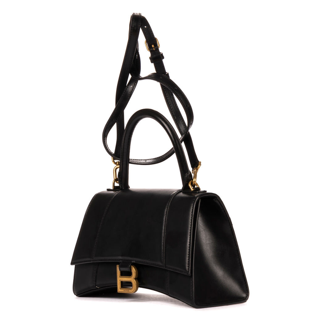 Handbag Small Hourglass Top Handle Black Calfskin Leather