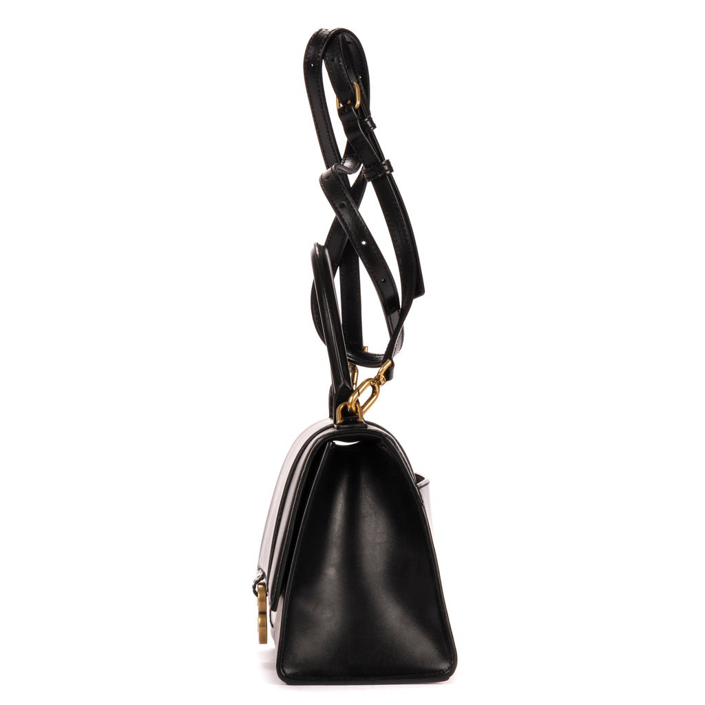Handbag Small Hourglass Top Handle Black Calfskin Leather