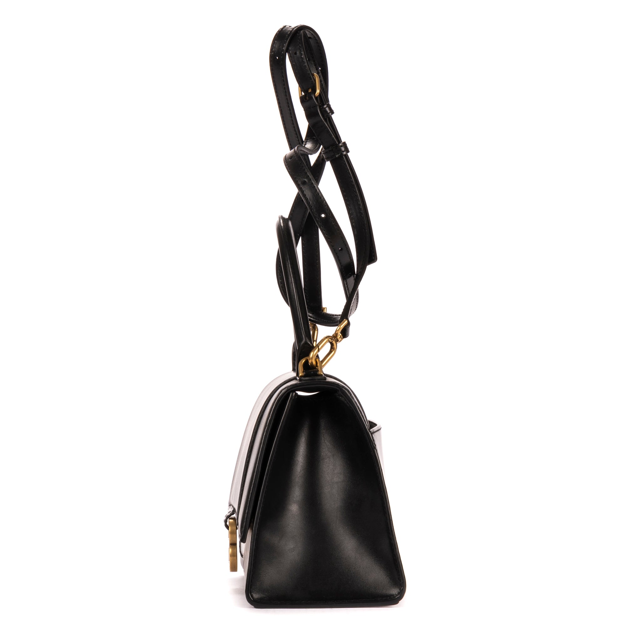 Handbag Small Hourglass Top Handle Black Calfskin Leather