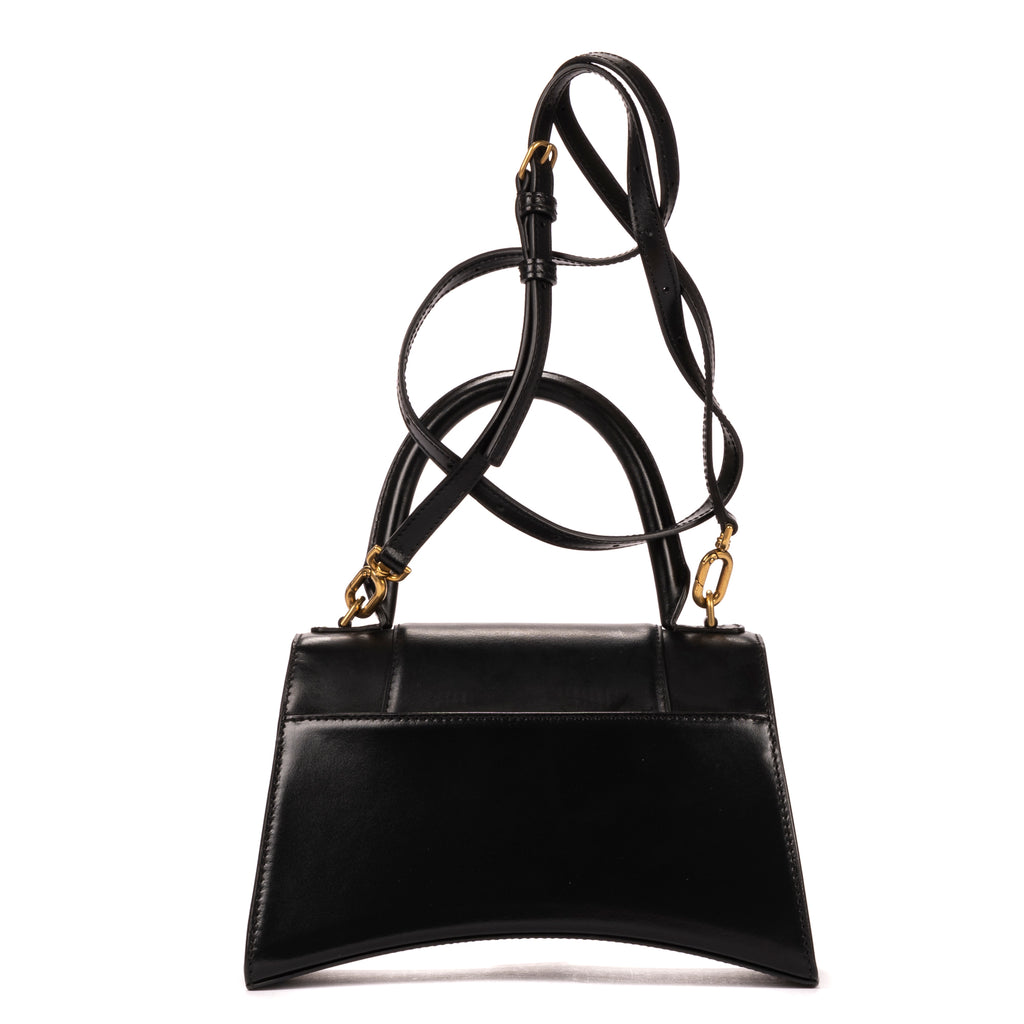 Handbag Small Hourglass Top Handle Black Calfskin Leather