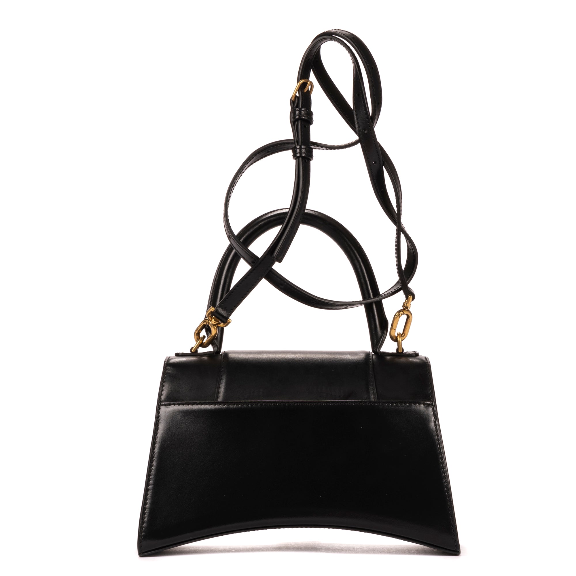 Handbag Small Hourglass Top Handle Black Calfskin Leather