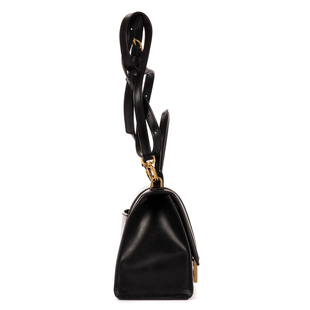 Handbag Small Hourglass Top Handle Black Calfskin Leather