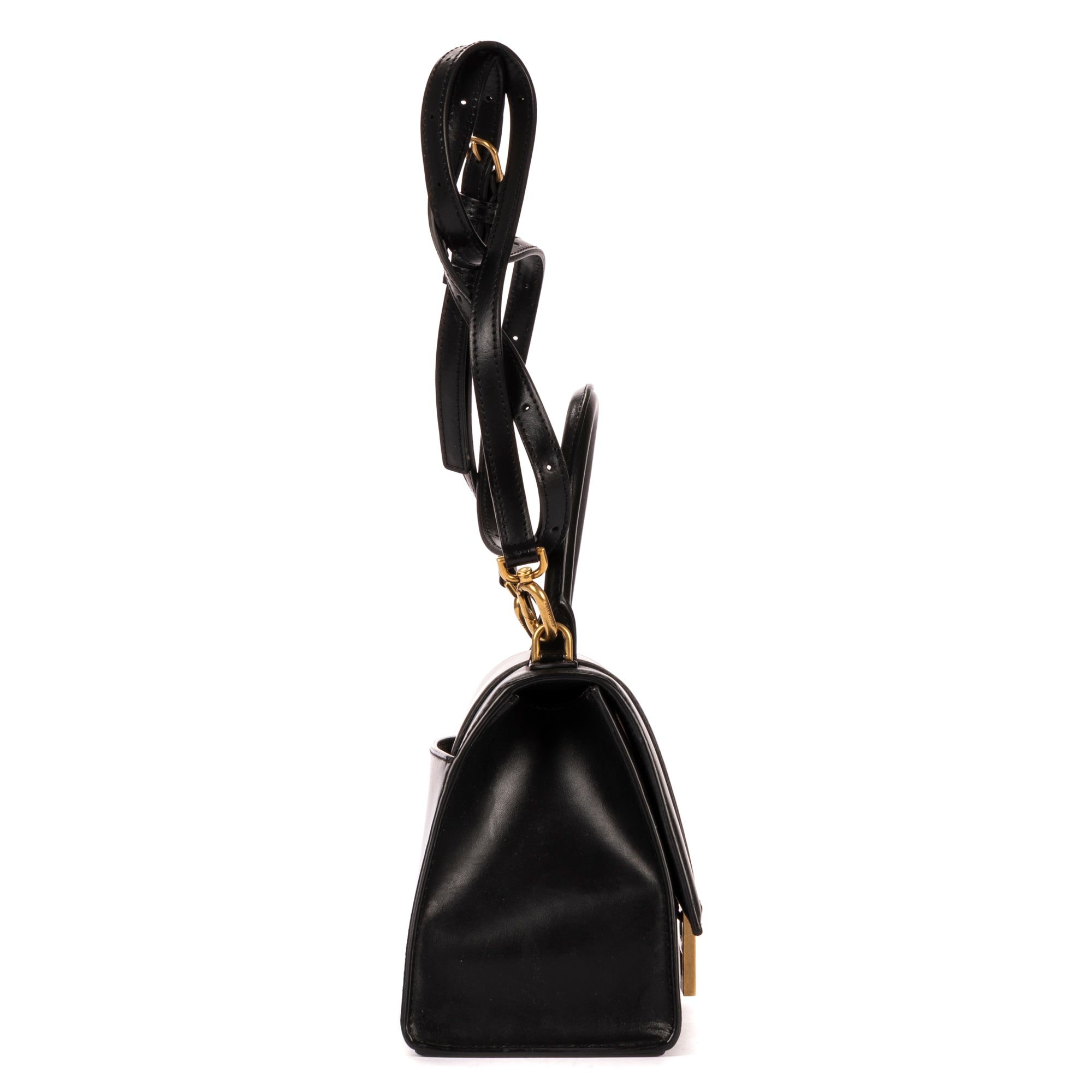 Handbag Small Hourglass Top Handle Black Calfskin Leather