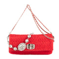 Sac à Bandoulière Icône Cristal Cloqué Rouge Nappa Toile Matelassée