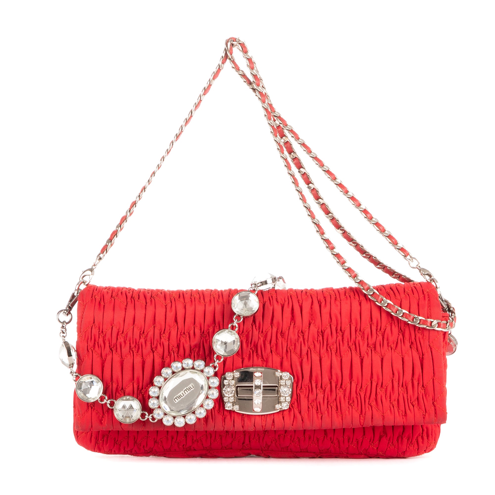Shoulder Bag Iconic Crystal Cloqué Red Nappa Quilted Canvas