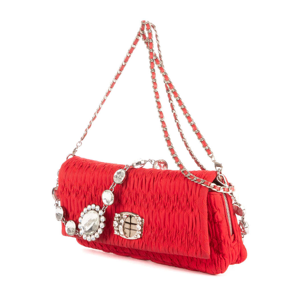 Sac à Bandoulière Icône Cristal Cloqué Rouge Nappa Toile Matelassée