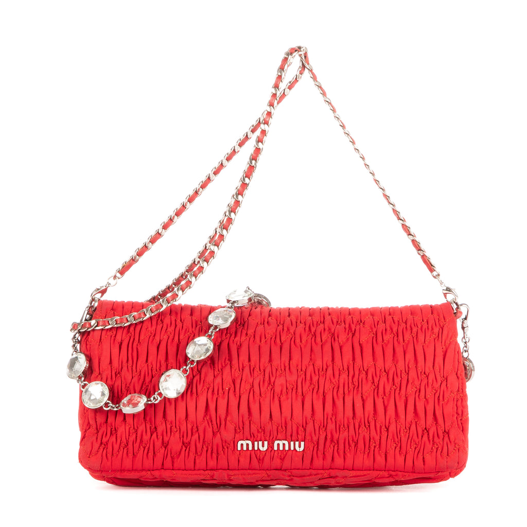 Sac à Bandoulière Icône Cristal Cloqué Rouge Nappa Toile Matelassée