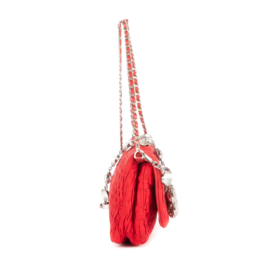 Sac à Bandoulière Icône Cristal Cloqué Rouge Nappa Toile Matelassée