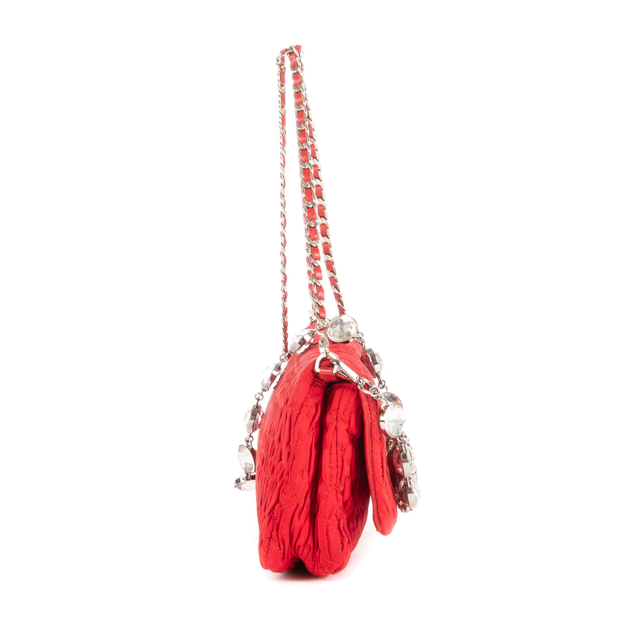 Shoulder Bag Iconic Crystal Cloqué Red Nappa Quilted Canvas