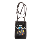 Shoulder Bag Mini Shopping Phone Holder Black Simpsons Collection Printed Calfskin Leather