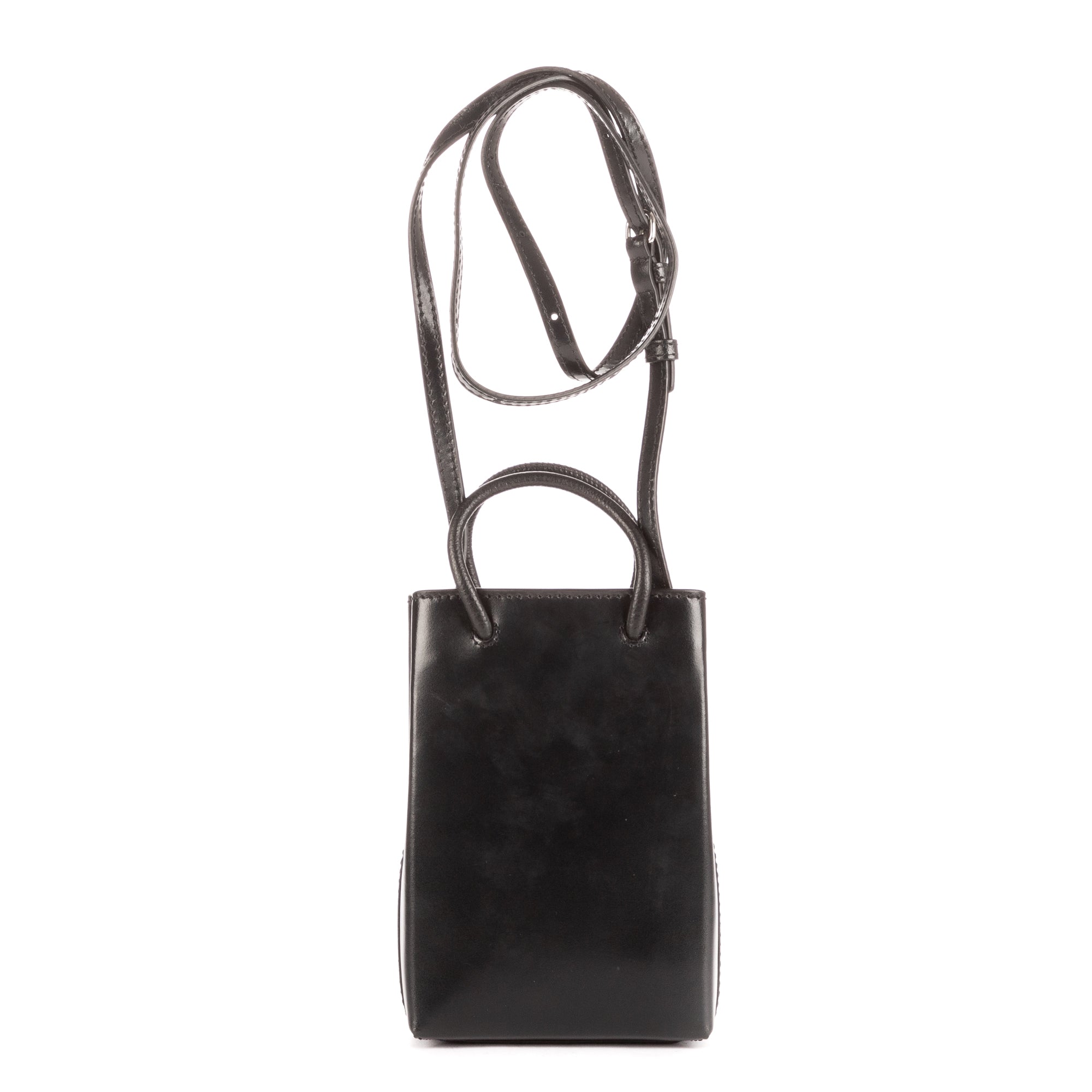 Shoulder Bag Mini Shopping Phone Holder Black Simpsons Collection Printed Calfskin Leather